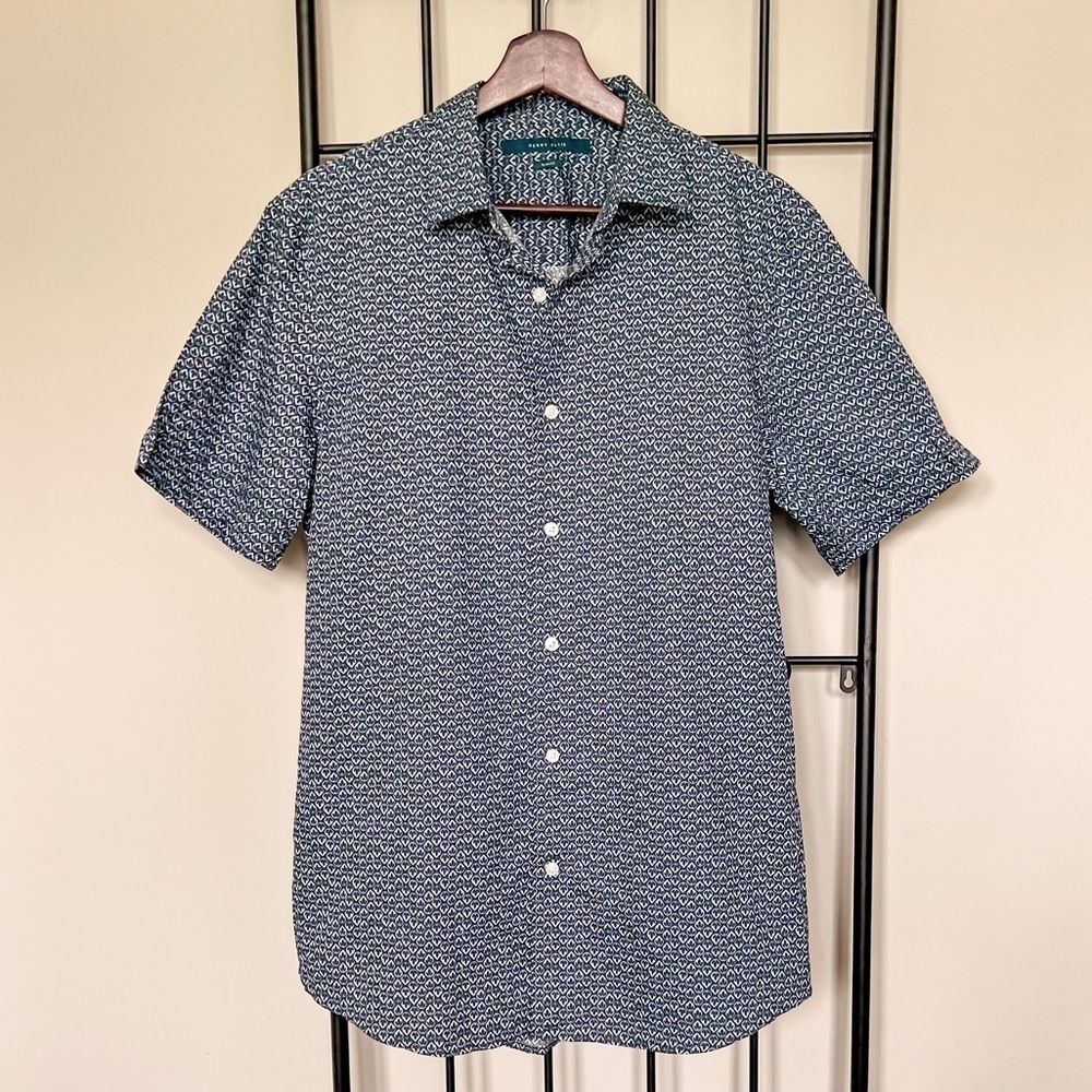 NWOT Perry Ellis Printed Slim Fit Short Sleeve Button Down Shirt Sz M